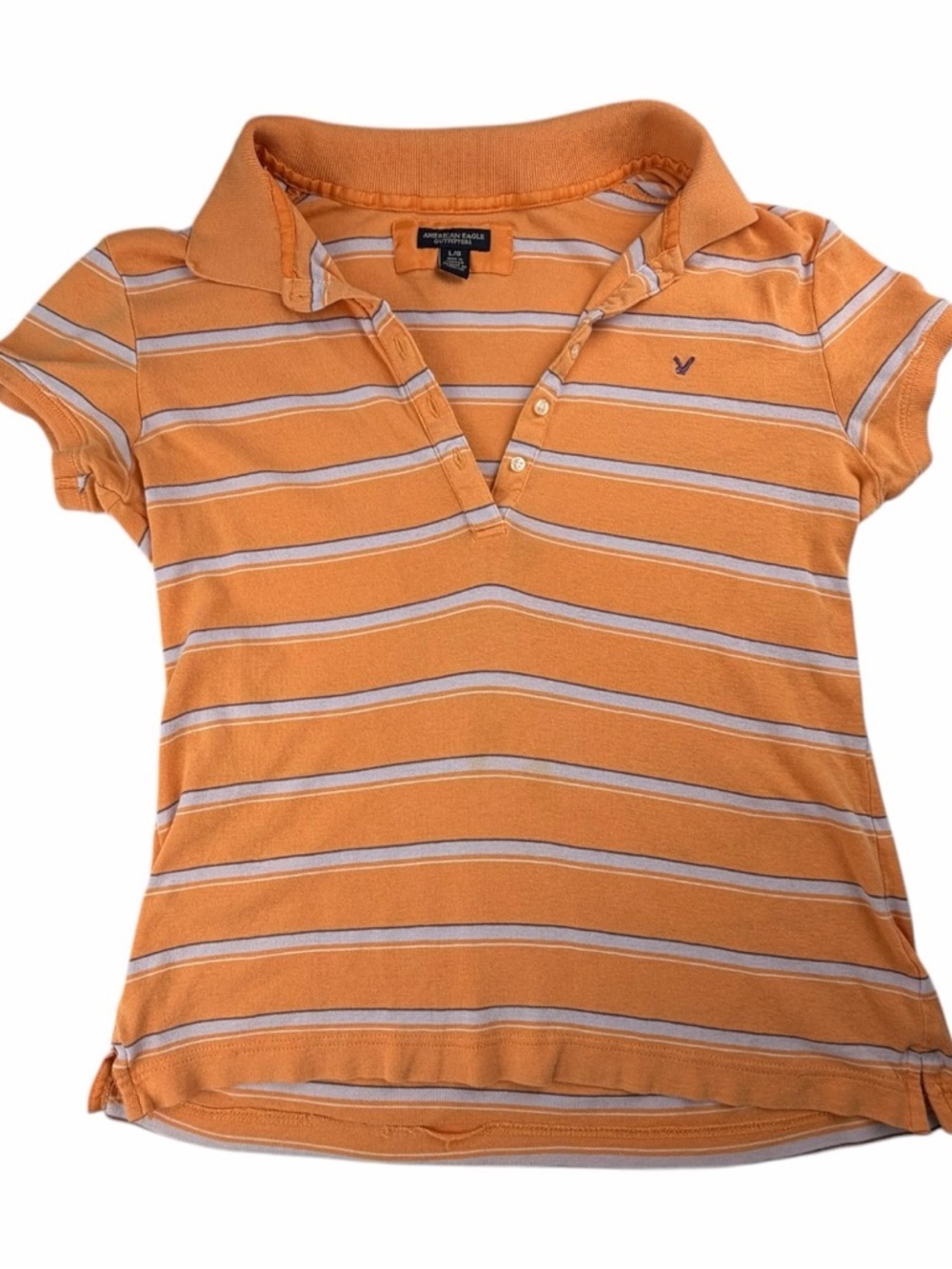 Y2K American Eagle Women’s Orange Striped Button Polo Top Size Large - Picture 2 of 10